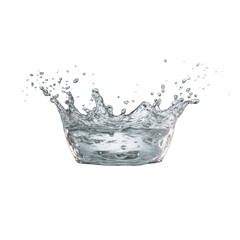 A water droplet impact splash.  A crown-like splash radiates outward from a central point, with translucent water droplets and light gray/white areas