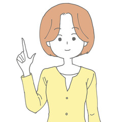 指さして微笑む女性　