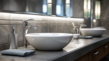 Elegant Bathroom with Modern Fixtures and Soft Lighting