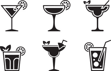 Six Distinct Black and White Cocktail Silhouettes