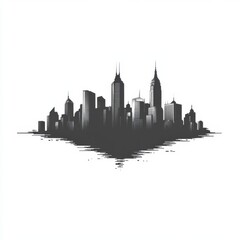 Fototapeta premium City skyline silhouette reflects on water with a minimalist black and white design showcasing architectural diversity during twilight