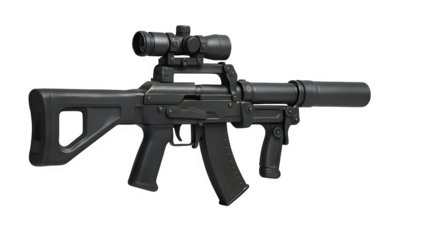 High-Resolution Studio Photo of OTs-14 Groza Bullpup Rifle with Tactical Accessories – Transparent PNG