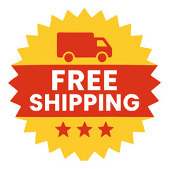 Sunburst Free Shipping Badge, Editable Formats: AI, EPS, JPG, PNG, Ideal for Both Digital and Print Use
