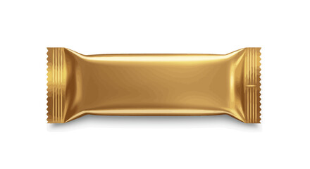 A gold foilwrapped rectangular candy or snack bar package sealed on both ends with a jagged edge