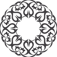 Decorative mandala pattern design, intricate circular ornament vector, detailed floral line art, black and white bohemian style illustration for coloring, crafts, and decorative projects