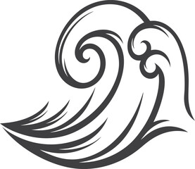 Ocean wave vector icon, simple black and white line art, minimalist sea wave illustration, nautical design element, printable graphic for logos, websites, and creative projects