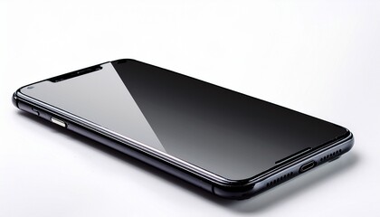 black smartphone with blank screen and no visible content white background