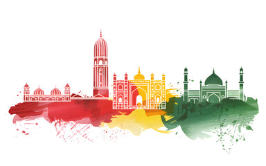 Obraz premium Indian city skyline watercolor illustration isolated on transparent background