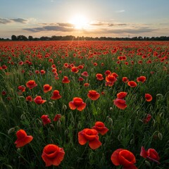 Red Poppy Field at Sunset