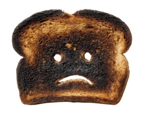 Burnt toast cartoon smoke sad face slice breakfast food blackened unhappy kitchen humor. Burnt toast slice with cartoon smoke and sad face expressing disappointment and humor perfect for breakfast