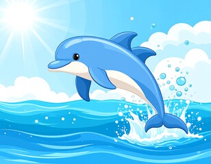 Obraz premium Cute dolphin jumps in ocean