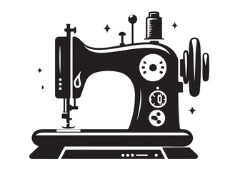 sewing machine logo silhouette vector, sewing machine silhouette vector illustration, vintage sewing machine silhouettes design, tailor sewing machine logo vector silhouette on white background