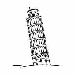 Obraz premium Black and white illustration of the Leaning Tower of Pisa on a white background Italy landmark