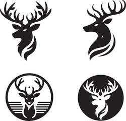 Black deer head silhouette vector with tribal illustration design
