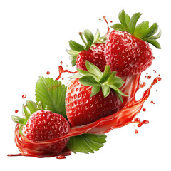 Fresh strawberries in a vibrant juice splash