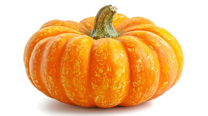 Fresh orange pumpkin with natural shine shown clearly on bright white background. Ideal for Thanksgiving visuals, recipe cards, and gardening illustrations.