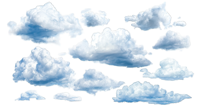 Fluffy, varied clouds against a black background