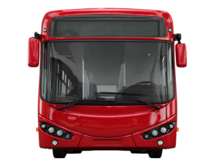 Modern Red City Bus Front View with Digital Destination Display, Isolated on Transparent Background