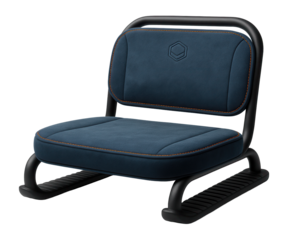 Low-profile ground seat with a padded cushion for kayak fishing