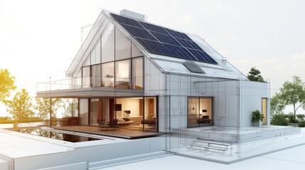 Modern Eco-Friendly Smart Home Architectural Design with Solar Panels and Infinity Pool