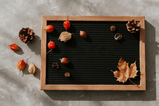 Autumn harvest notebook brown maple leaves decoration frame photos greeting cards mockup photo E-commerce marketing poster Background shooting scene
