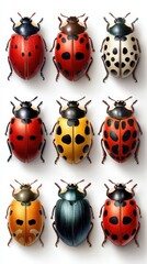 Obraz premium Collection of various colored ladybugs displayed in a grid format highlighting their unique patterns and colors