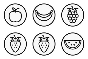 Collection of simple fruit icons in black and white circles