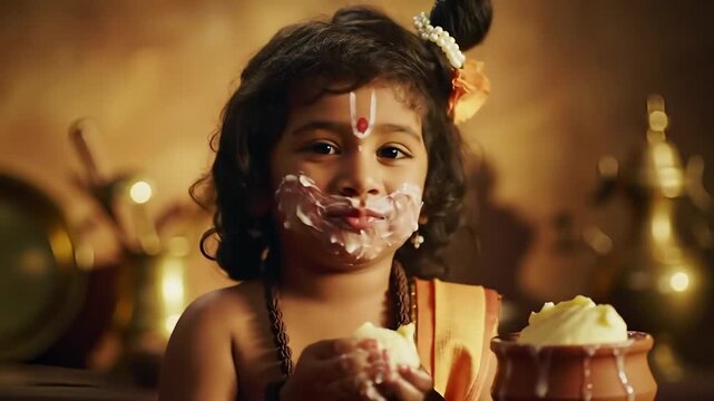 Child Krishna Stealing Butter &ndash; Makhan Chor Janmashtami Scene