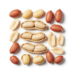 A natural and detailed collection of roasted peanuts, featuring both whole, shelled nuts and a perfectly cut half revealing its texture (2) copy
