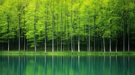 Foto auf Acrylglas Hotel Serene Spring Forest Lake Reflection Photography  © Shehub