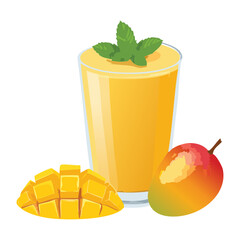 Fresh Mango Smoothie with Mint Leaf Garnish - Vector Illustration