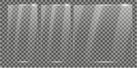 Realistic Glass Plate Effect  on transparent surface . Glass Texture Overlay , glossy plastic glare frame, acrylic with glares and light,