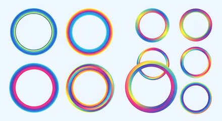 Obraz premium Collection of colorful gradient circles arranged on a white background in an abstract pattern