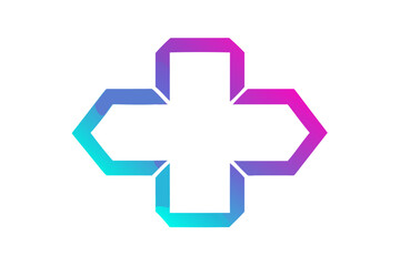 Obraz premium Abstract geometric cross shape with a vibrant blue to purple gradient on black background