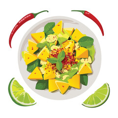  Fresh Mango Salad with Chili and Lime - Vector Illustration