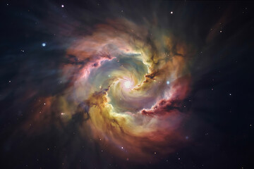 Fototapeta premium Vibrant spiral galaxy with colorful nebulae and stars in deep space