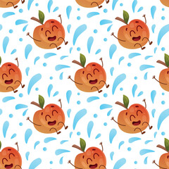 Pattern with jumping red apple and splashes