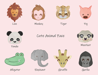 Cute animal face illustration set 02 -smile-