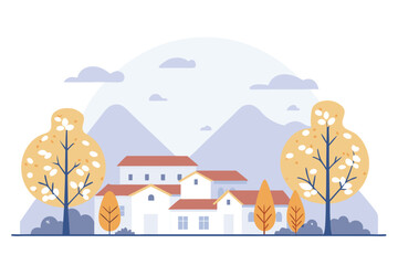 winter landscape with houses