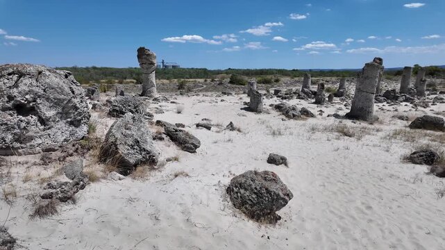Summer view of rock formation Pobiti Kamani (Upright Stones), Varna region, Bulgaria