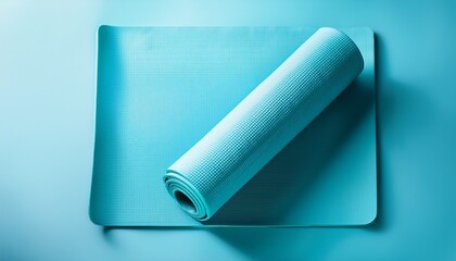 Fototapeta premium sleek minimalist workout mat on powder blue background ensuring comfort and support for daily fitness
