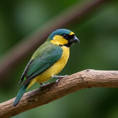 Fototapeta premium Vibrant Green And Yellow Bird Perched On Branch