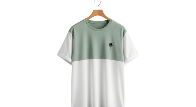 Tone-on-tone pastel color block tee with green upper and white lower panels
