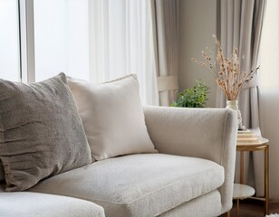interior home white linen sofa in modern design living room