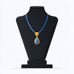 Obraz premium Jewelry paper-cut display bust with blue and gold teardrop pendant necklace isolated