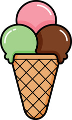 Triple scoop ice cream cone