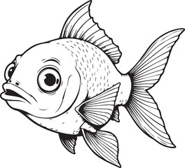 Goldfish Monochrome Illustration: A whimsical monochromatic illustration of a goldfish, featuring intricate linework that captures the fish's playful nature and unique form.