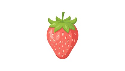 Isolated illustration of fresh strawberry on white background. Flat design, vibrant colors, clean lines. Sweet, juicy fruit icon, healthy food symbol. Summer harvest season, organic food concept for