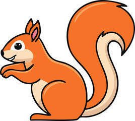 Cartoon illustration of a friendly red squirrel, side view, with large eyes and a fluffy tail.