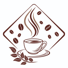 : Minimalist Coffee Cup Vector with Coffee Beans